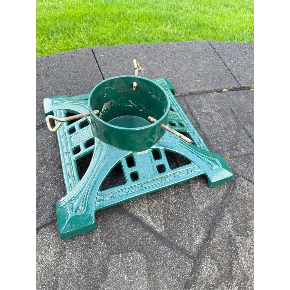 Vintage Cast Iron Christmas Tree Stand Green 15LB 14X14’’